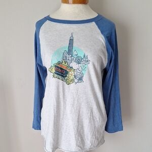 Blue and White Adult Raglan Shirt